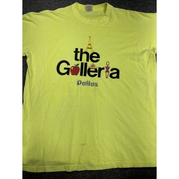 Vtg 90's The Golleria Mall Dallas Yellow Graphic T-Shirt Single Stitch Size XL - Picture 2 of 8